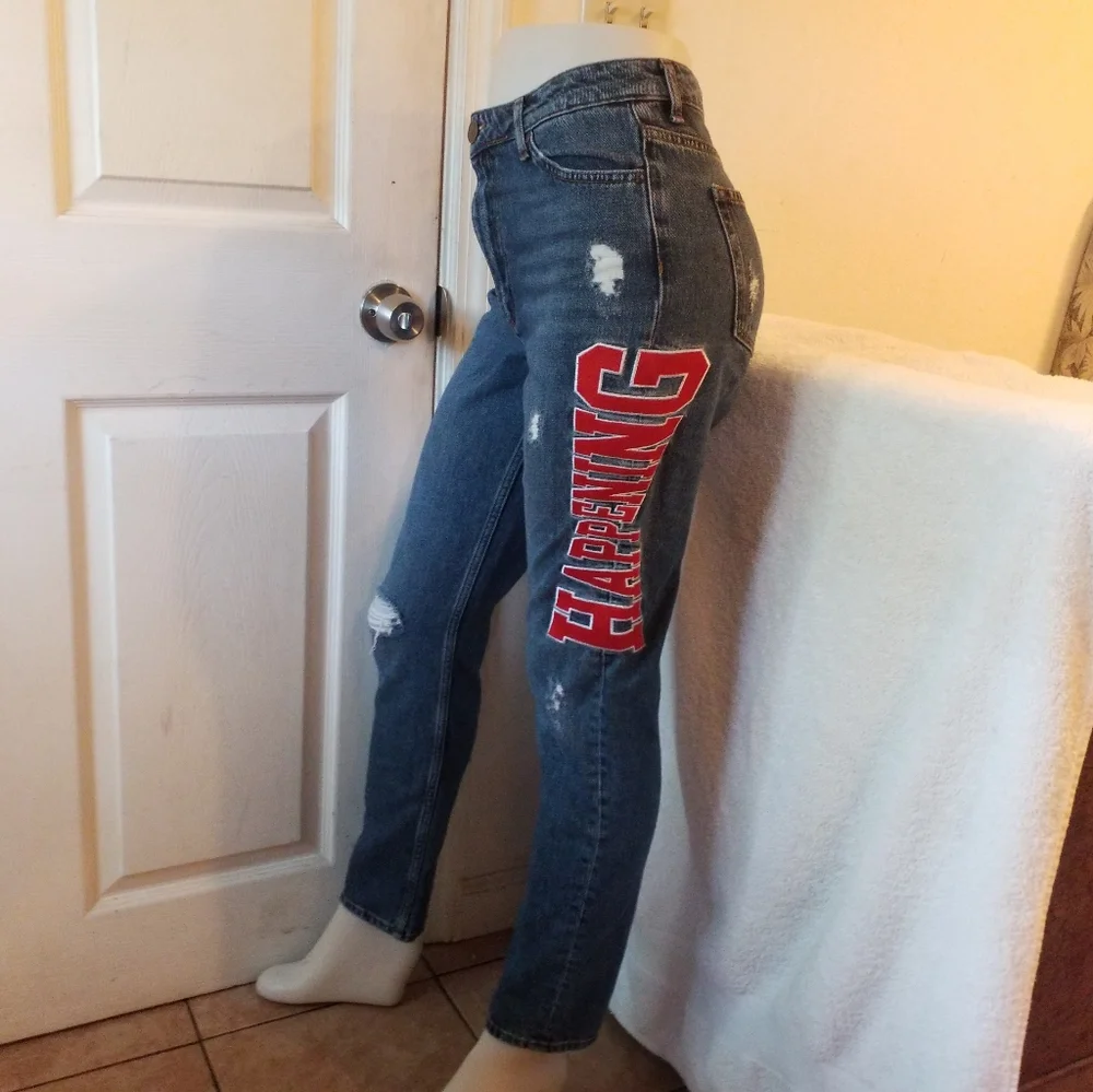 Sandro Paris Hortense Happening distressed high waisted Jeans preppy varsity 6 - Picture 8 of 16